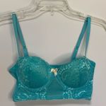 Black Fuschia By Secret Lace Allover Lave Longline Bra Teal Size 34B Blue Photo 0