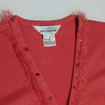 Misook Vintage Fringe Beaded Cardigan Coral Pink Open Sweater Womens Large VTG Photo 2