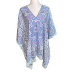 J. McLaughlin  Redondo Blue 100% Linen Poncho Caftan Mandala Medium/Large M L Photo 1