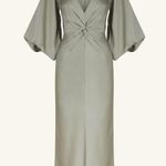 Shona joy Luxe Balloon Sleeve Knot Front Midi Dress - Eucalyptus Size 2 Photo 2