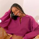 Urban Outfitters Out From Under Mel Cozy Crop Pieced Henley Sweater Top Medium Photo 0