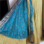 Hand Crafted India Mexicali Reversible Silk Sari Yellow Blue Pattern Wrap Skirt Size L Photo 3