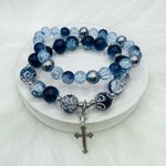Sea Blue Gradient Beaded Cross Charm Bracelets Style B Photo 1
