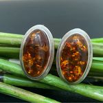 Sterling Silver Vintage  Handcrafted Cabochon Oval Baltic Amber Earrings 7.4g Photo 0