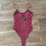 Lulus NWT  Mauve Ruched Bodysuit Stretchy Fitted Y2K Minimal Top Small Photo 1