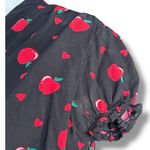 Modcloth  x Collectif Apple Print Midi Dress Black Red Heart Puff Sleeve Small Photo 2