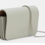 ALLSAINTS Honore Leather Card Holder Chain Strap Crossbody GRAY SILVER Photo 0