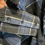 Maison Cinqcent Womens Fringe Plaid Button Down Shirt Blue Black Size Small Photo 3