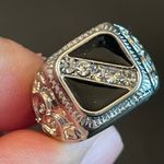 Black obsidian stone CZ S925 silver ring size 8 Photo 5