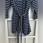 Lands' End Lands’ End Cotton Above Knee Length Robe Deep Sea Navy Stripe Plus Size 1X - 2X Photo 8
