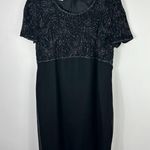 JMD‎ New York Dress XL Black Beaded Sequin Floral Overlay Vintage Formal Glam Photo 0