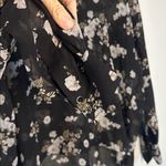 Vince Tossed Floral Print Sheer Blouse Top 100% Silk Black Long Sleeve Medium Photo 7