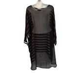 XXFS Women's Black Striped Oversized Batwing Sleeve Beach Cover Photo 3