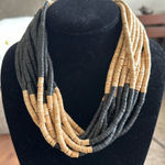 None Wood beaded layered necklace very chunky but light weight black and tan color Photo 0