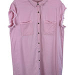 Urban Daizy  Pink Tencel Raw Hem Cap Sleeve Collared Button Up Shirt Dress Size L Photo 0