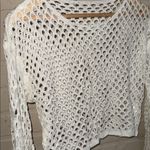 Crochet Long Sleeve Top loose knit bell sleeve cropped white medium stretch Photo 2