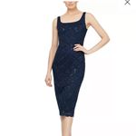 Alex Evenings Navy blue floral lace sparkle midi dress with lace cardigan set never worn Photo 3