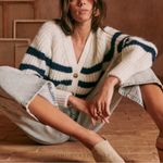 Sézane  Basile V-Neck Oversized Striped Cardigan | Sz Small | Ecru White & Navy Photo 9