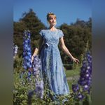 Mac Duggal 14521 Blue Floral Embellished Short Sleeve Mesh Gown Dress Photo 2