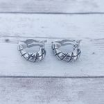 Vintage Clip On Earrings Silver Tone with Black Line Design Chunky Hoop Like Photo 3