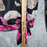 Roz & Ali  Blouse Large Pink Floral Tie Front Sheer Sleeve Black Pop Color Luxe Photo 8