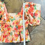 Gilner Farrar Leah Floral Square Neck Square Sleeves Blouse Medium Pink Photo 5