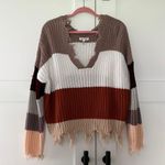 Miracle USA Color block Frayed Hem Stripped Knit Sweater Photo 0