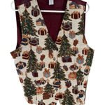White Stag  Maroon Christmas tree tapestry Vest XL holiday presents Photo 0