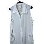 White Sleeveless Duster Top Christina Sheer Button Down Pockets Size 1X Photo 1