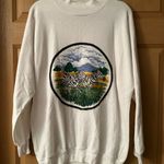 White Cowl Neck Vintage Sweatshirt with Colorful Nature Design Size M Photo 0
