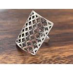 Boutique Solid Statement Ring White Gold Plated Sterling Adjustable‎ Lattice Wide Band Photo 10