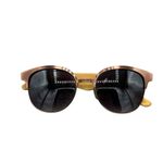 Bamboo Wood & Bronze Round Sunglasses – Gradient Lenses, Unisex Vintage Style Photo 2