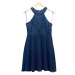 Lulus  Lover's Game Navy Blue Lace Halter Neck Skater Dress Women’s Size Medium Photo 1