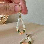 Pink & Green Stone Pearlescent Bead Oval Dangle Earring Vintage “Maja” Feminine Coastal Jewelry Photo 1