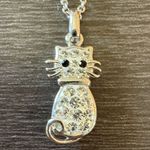 Pave Crystal Kitty Cat Necklace Silver Photo 0