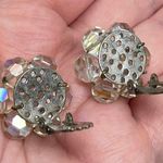 Vintage Unsigned AB Aurora Borealis Floral Flower Shape Clip On Earrings Cluster Multi Photo 5