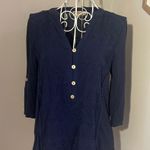 Democracy  navy button size XS top embroidered accent Photo 2