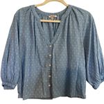 Badgley Mischka  Women's‎ Medium Pastel Blue Swiss Dot Cotton Puff Sleeve Blouse Photo 10