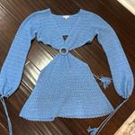 Beginning Boutique  Bryleigh Blue Knit Cut Out Tasseled Mini Crochet Dress Size 6 Photo 3