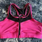 HANDFUL Sports Bra Women's Size Large Pink & Black Zip Up Front Y Back Photo 0