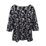Alex Evenings New  2X‎ Black Sequin Floral Embroidered Overlay Top 3/4 Sleeve Photo 2