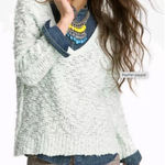 Free People Songbird Nubby Knit V-Neck Sweater Mint Green Sz XS Cotton Boucle Photo 0