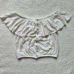We The Free  Small Ivory Off The Shoulder Crop Top Ruffle Button Linen Photo 1