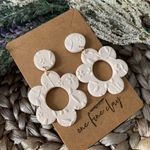 Large Textured Flower Clay Earrings in Cream Photo 3