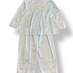Vintage Barbizon Cuddleskin Pajama Set XL Blue Satin Lace Floral Embroidered Photo 0
