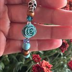 Handmade  Howlite + Tigers Eye Beaded Bracelet with Rose & Skull Charm * Photo 2