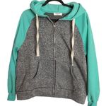 Zenana Outfitters zip up hoodie. Gray/turquoise. Size Medium Photo 3