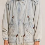 Vintage 80s Acid Wash Retro Puffy Bomber Denim Jacket Unisex Medium Blue Photo 3