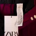 NEW Zara Crepe Front Pleat Mid Rise Straight Leg Solid Purple Trouser Pants S Photo 3