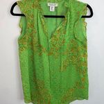 Rachel Zoe  Neon Green gold orange paisley tie neck loose fit top Size XS Photo 0